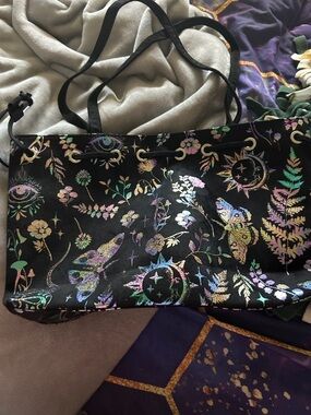 Black Iridescent Floral & Butterfly Tote Bag